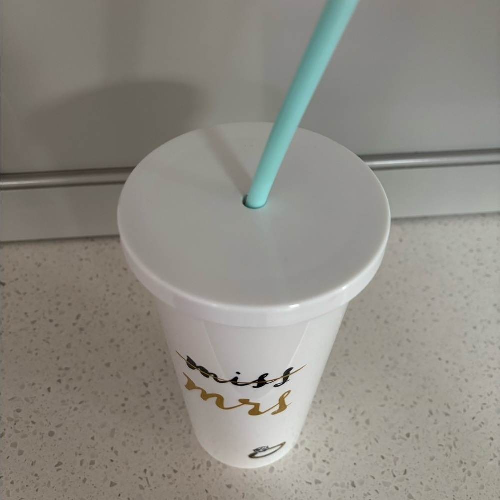 Kate Spade White 'Miss to Mrs' Tumbler with Straw - Picture 2 of 4